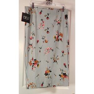 BOOM BOOM JEANS XL Blue White Stripe Floral Midi Skirt NWT BBJ Los Angeles